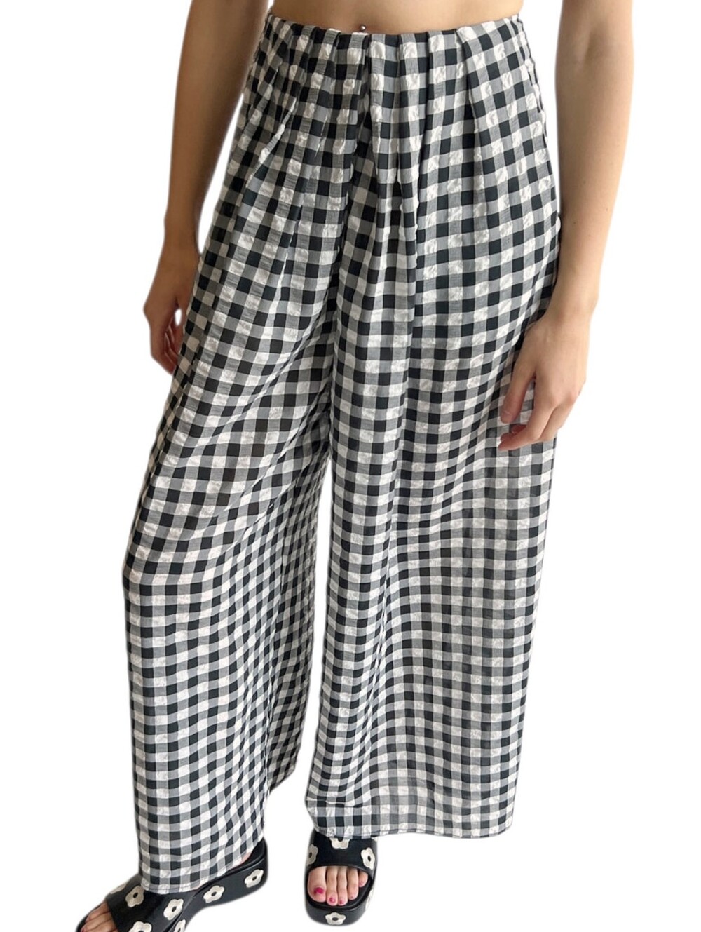 Lisa Says Gah Tracee Trousers Women Small Black White Gingham Wide Leg